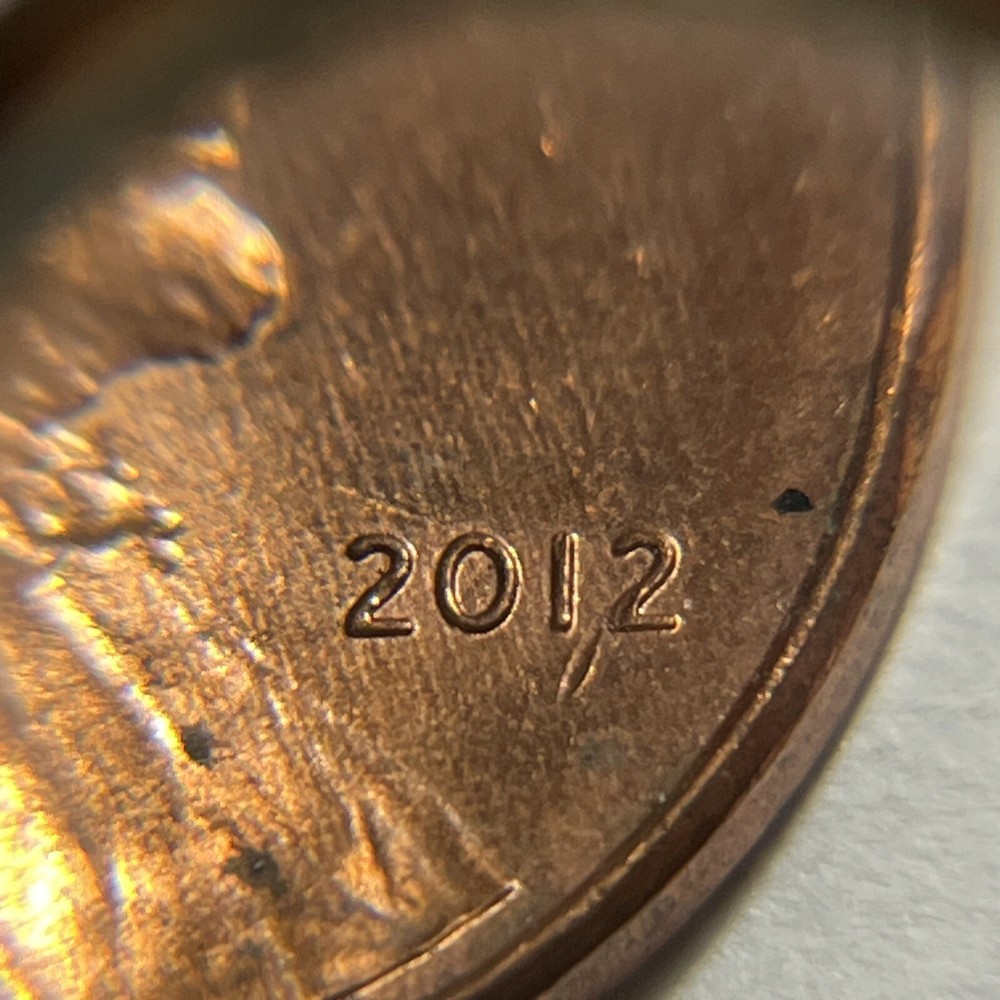 2012 Penny Error Die Crack Between 1 & 2
