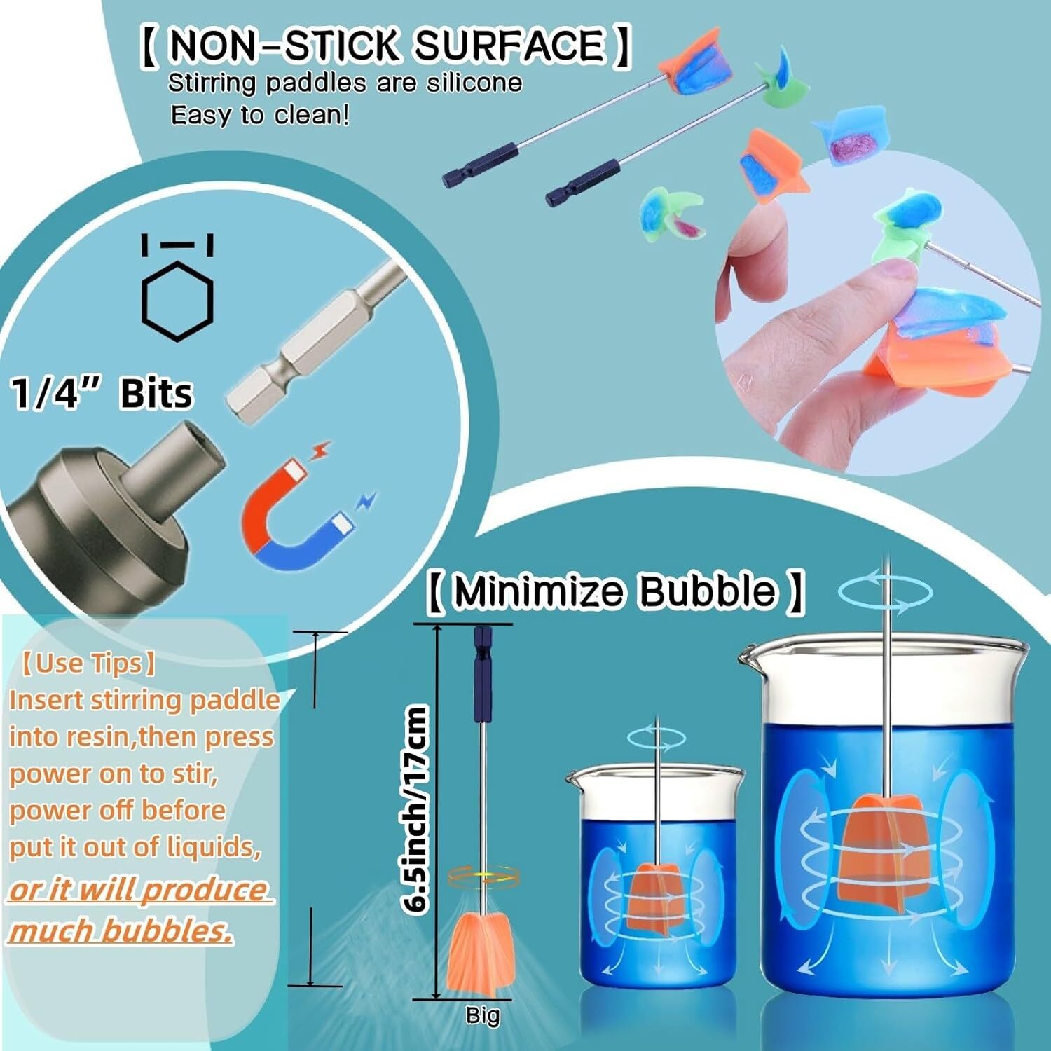 4PCS Silicone Resin Mixer Paddles for Drill | Epoxy & Paint Stirrer Attachments