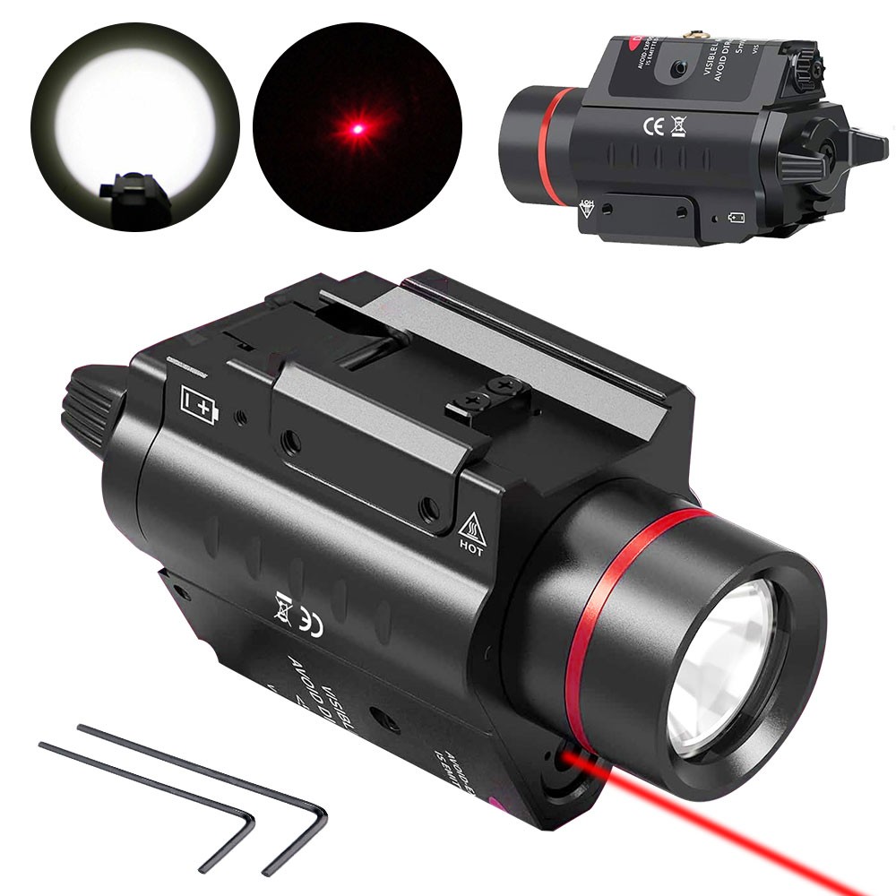 Red Laser Sight Predator LED Light Flashlight 20mm Picatinny Rail Mount +Battery