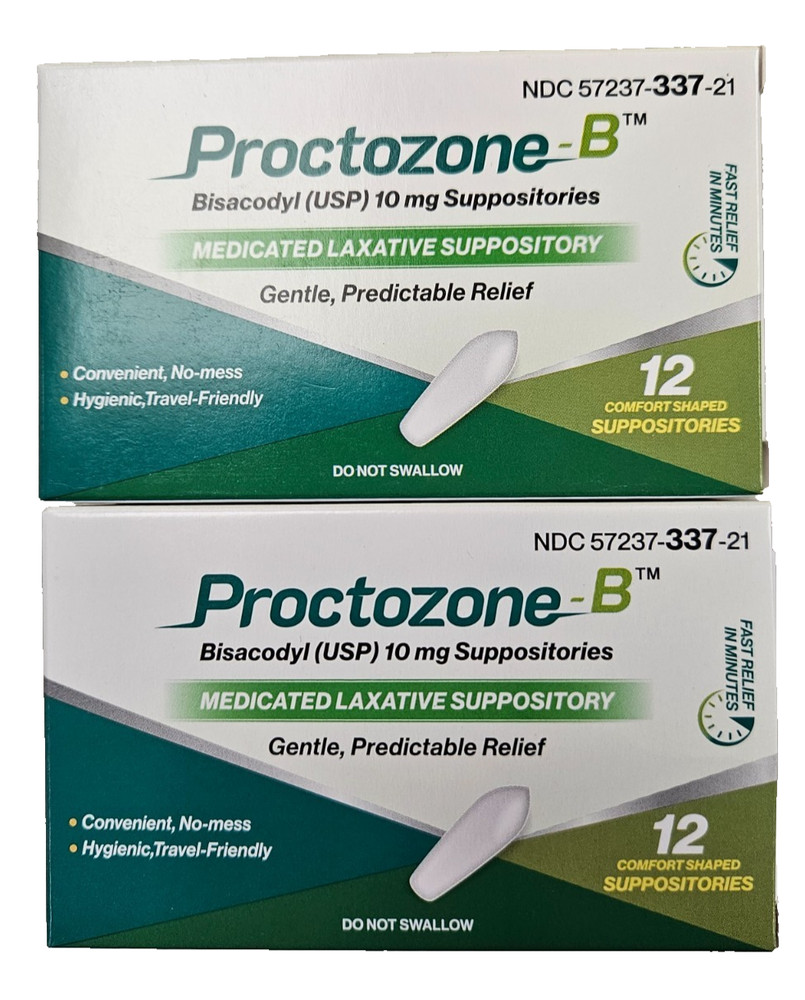 PROCTOZONE B Bisacodyl 10mg Suppositories 12 count box ( 2 pack ) __