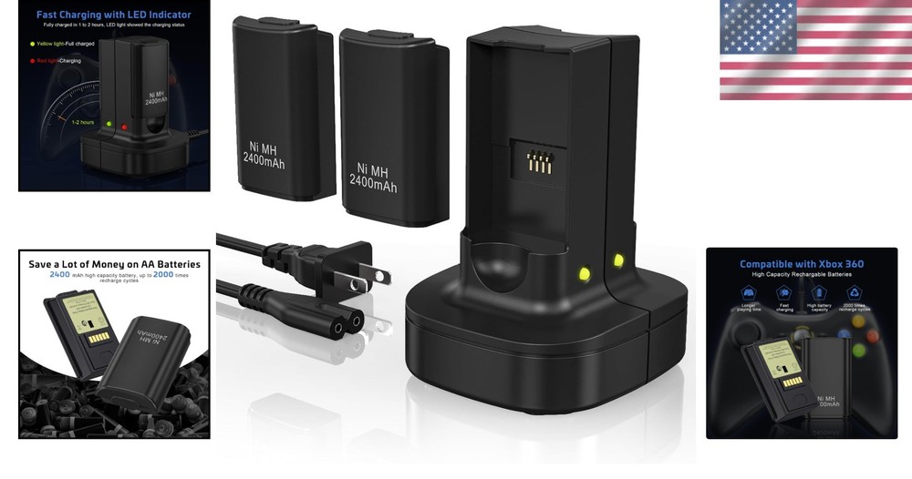 Dual Charging Station for Xbox 360 Controller with LED Indicator - Fast Recharge