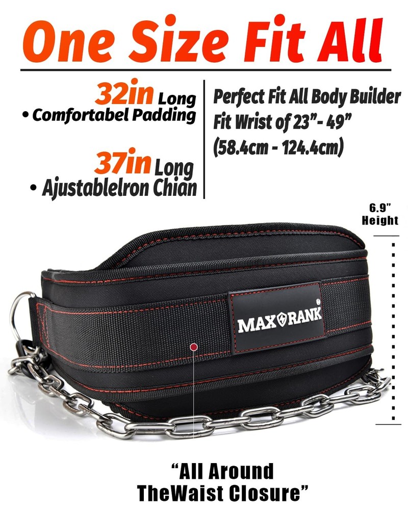 Dip Belt with Chain 37-40" for Weightlifting Dips Pullups 650lbs Capacity
