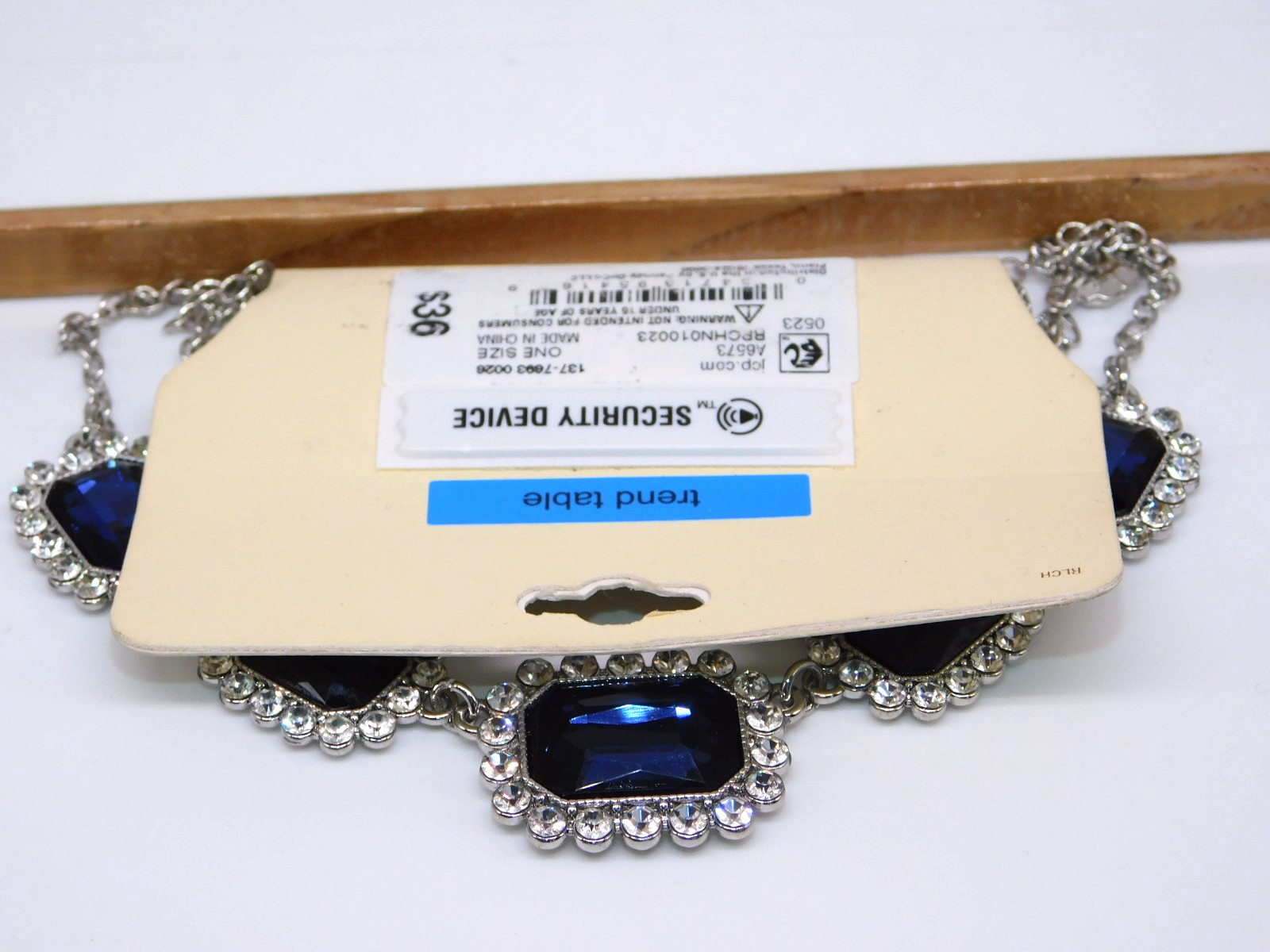 MONET Blue Faceted Glass Rhinestone Statement Necklace New with Tag