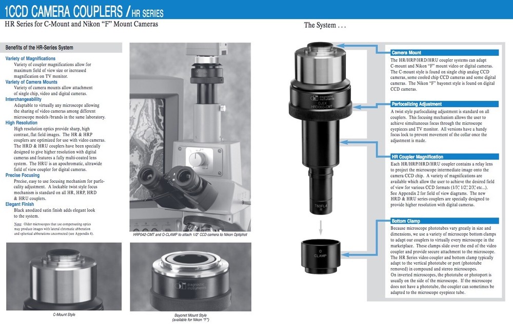 CDROM: DIAGNOSTIC INSTRUMENTS MICROSCOPE COUPLER/ADAPTER VIDEO DIGITAL 35mm MORE