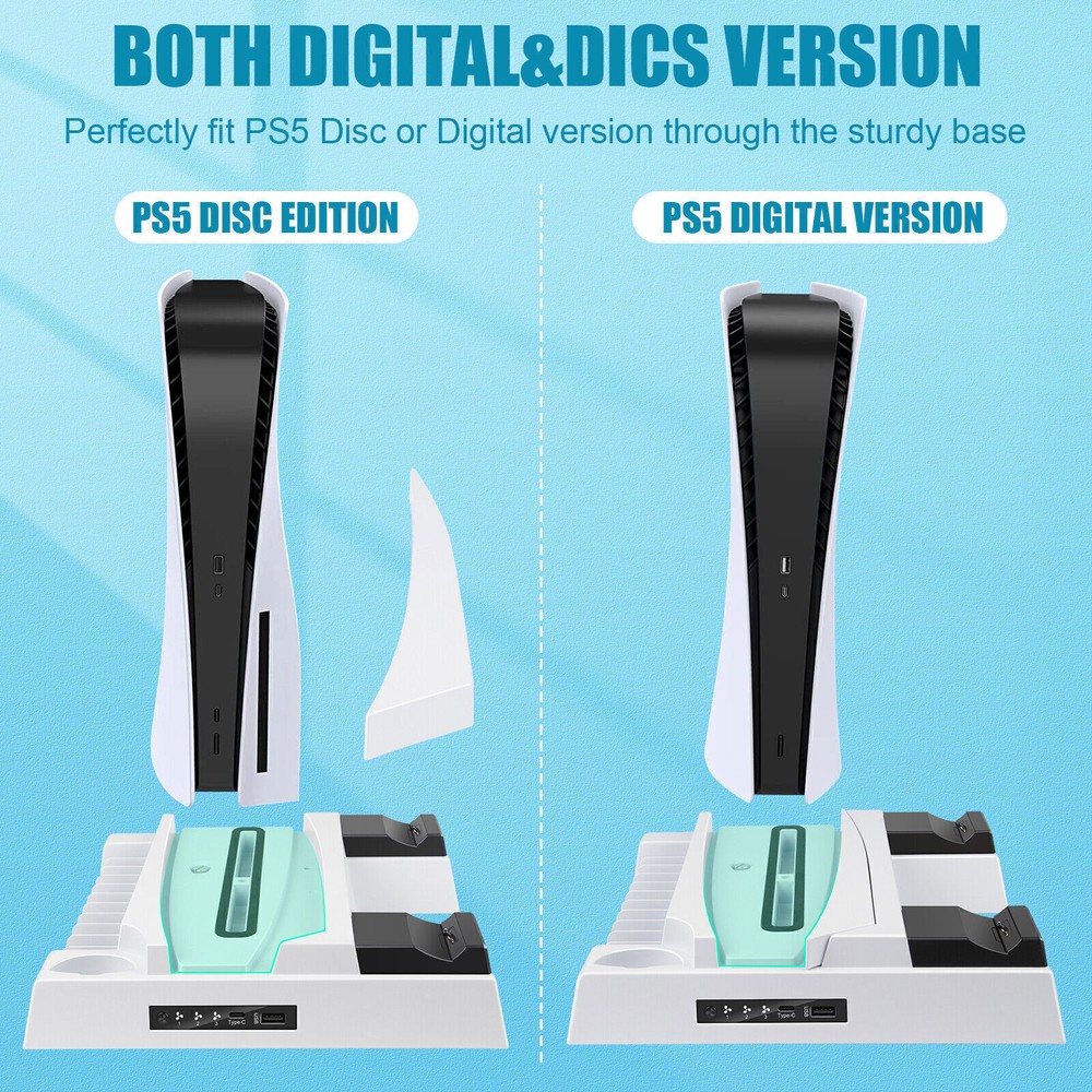 For PS5 DualSense PlayStation 5 Controller Charging Station Dock +Stand Cooling