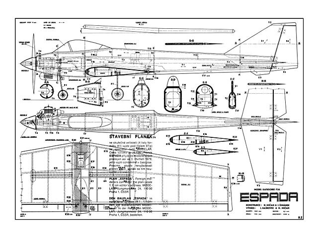 Espada Pattern Plane 50" Wingspan RC Model Airplane Printed Plans & Templates
