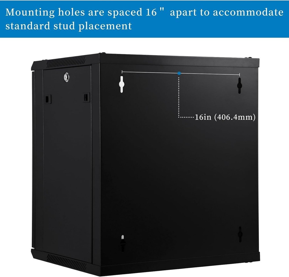 Rackpath 12U Wall Mount Network Rack Cabinet 19” Server Rack 17.7” Deep Black