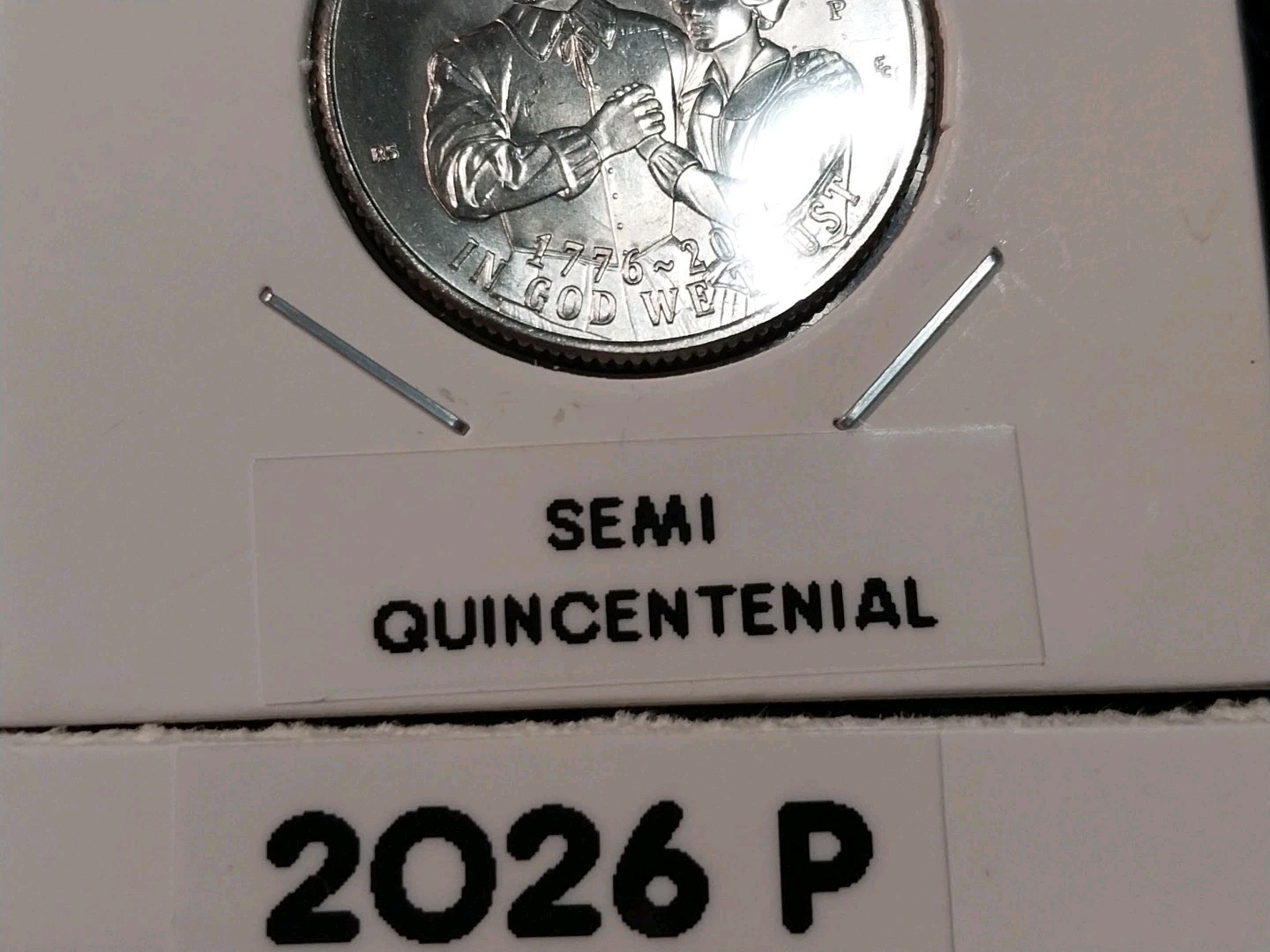 NEAR COMPLETE SET OF 2026 SEMI QUINCENTENIAL COINS IN HOLDERS WITH LABLES 9 PCS