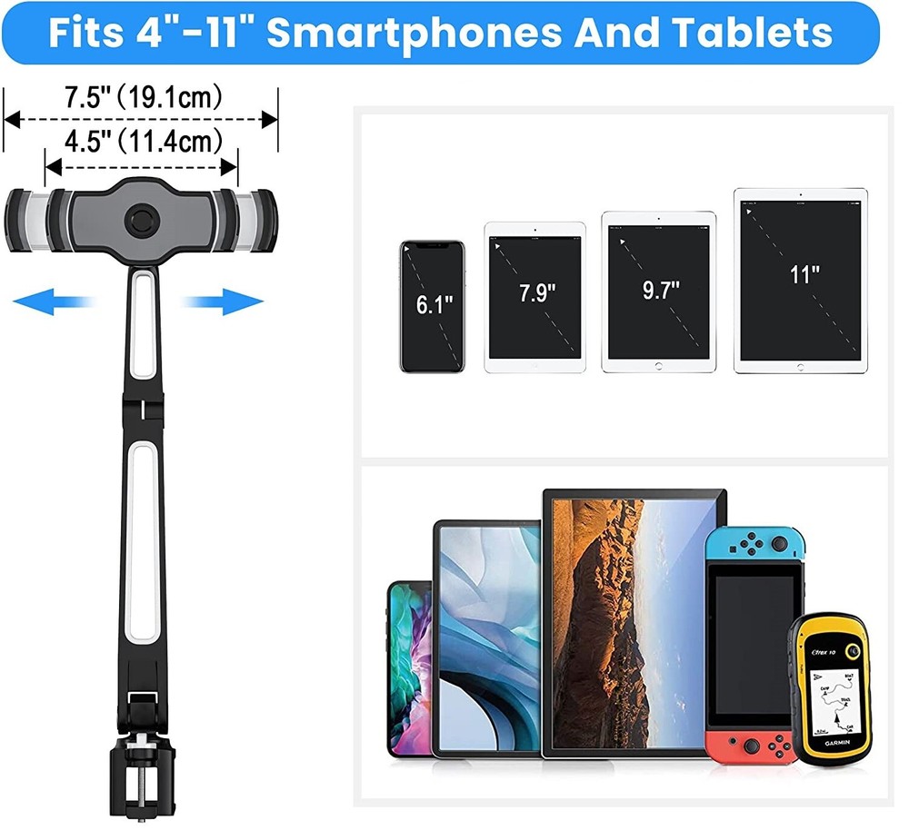 Adjustable Long Arm Clamp Tablet Stand Desktop Mount Smartphone 360 Rotation