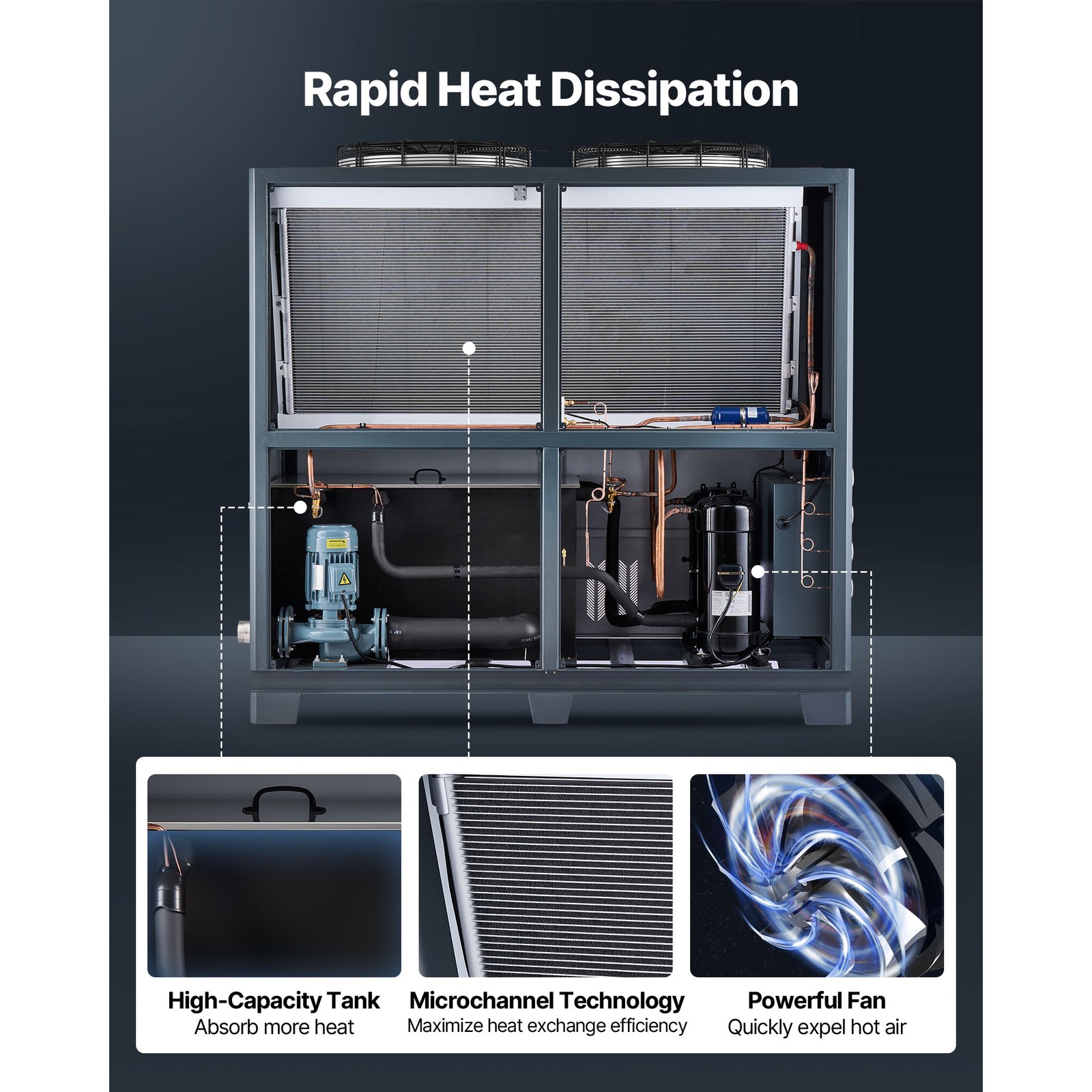 Uimoso Industrial Air-Cooled Water Chiller 25 HP 66-Gallon Tank LED Control Pane