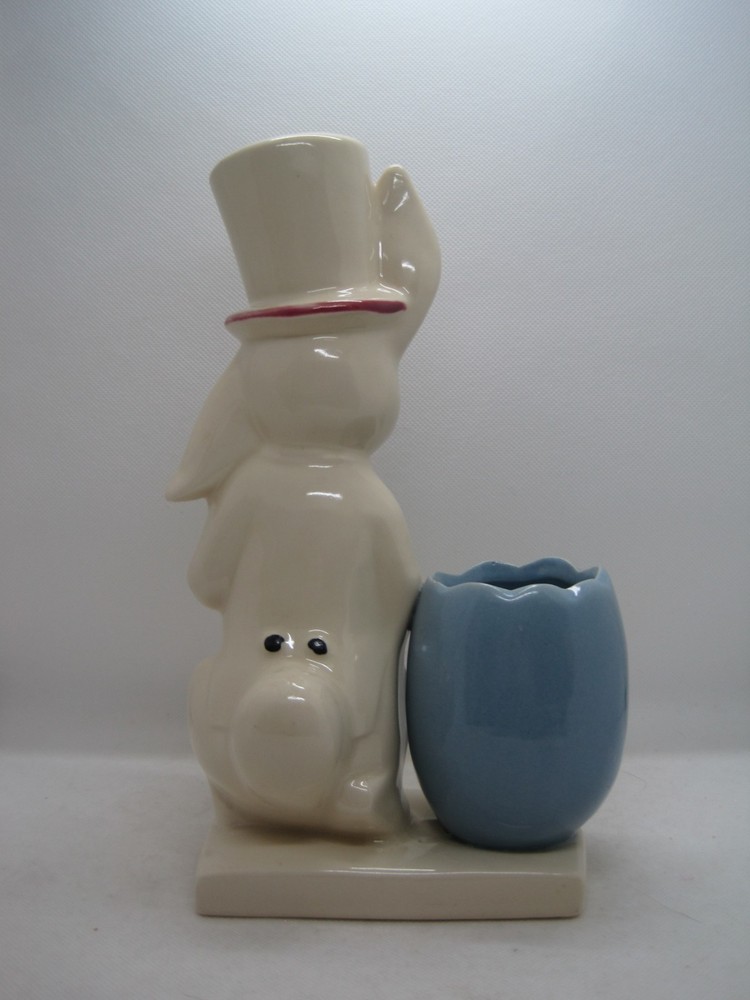 Morton Pottery Ceramic Easter Bunny Rabbit Top Hat Blue Egg Planter