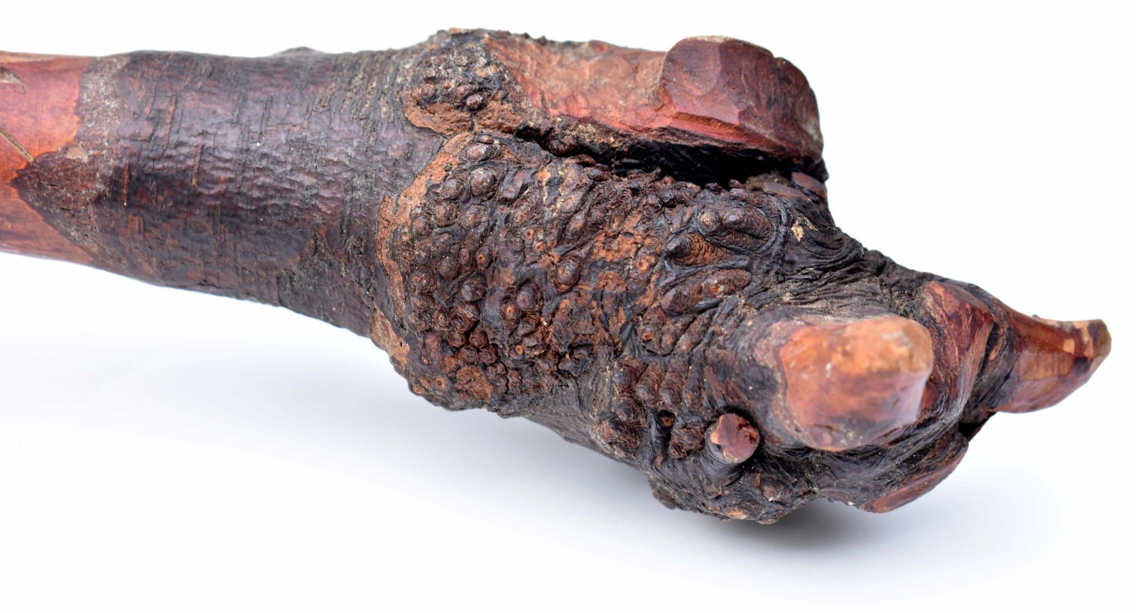 22" Early Penobscot Indian War Club - 1800s Maine - Red Dye - Chip Carved Handle