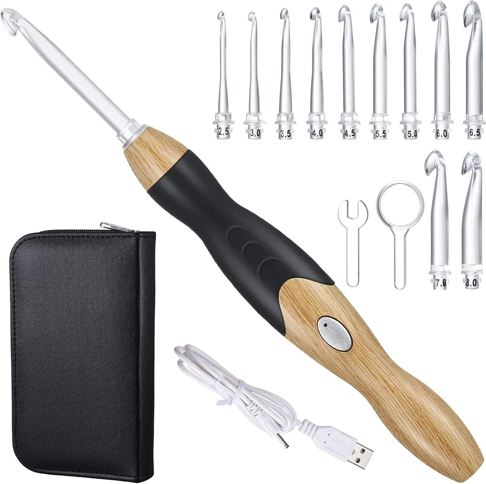 Rechargeable Lighted Crochet Hooks Set 11 Sizes 2.5–8mm with Case LED Kit
