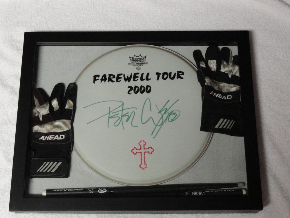 KISS Farewell Tour Staged Played Ahead Drumsticks set + Gloves and Signed Head