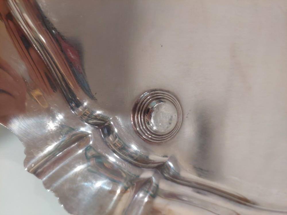 26.5" Silver Plate Oval Footed Tray Chantilly Gorham YC777 Handles Monogram "S"