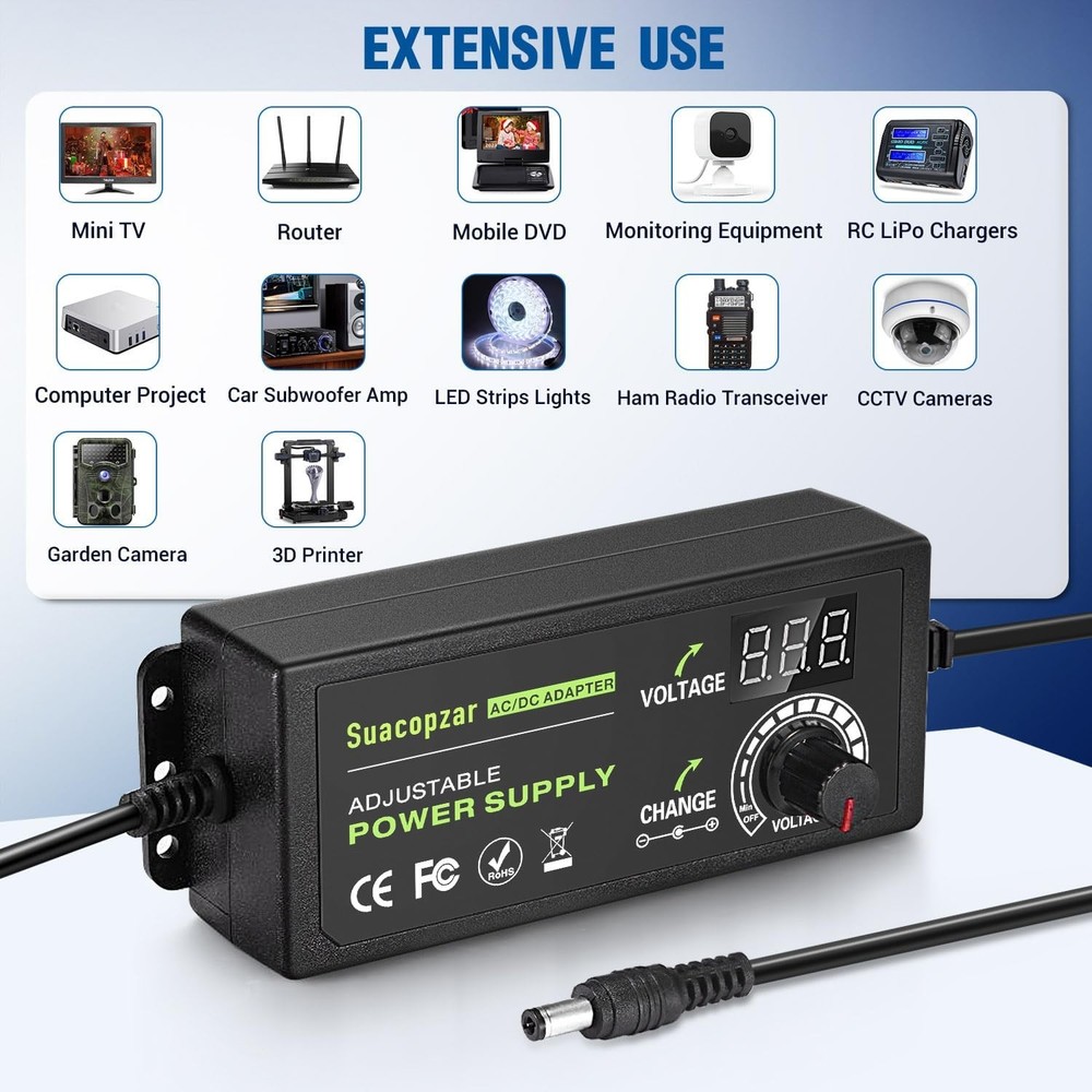 60W Power Supply Adjustable DC 3V ~ 12V 5A, Variable Universal 3-12V 5A