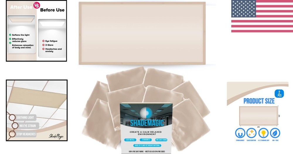 Mocha Magnetic Fluorescent Light Filter Covers - 2 Pack for Offices & Classrooms
