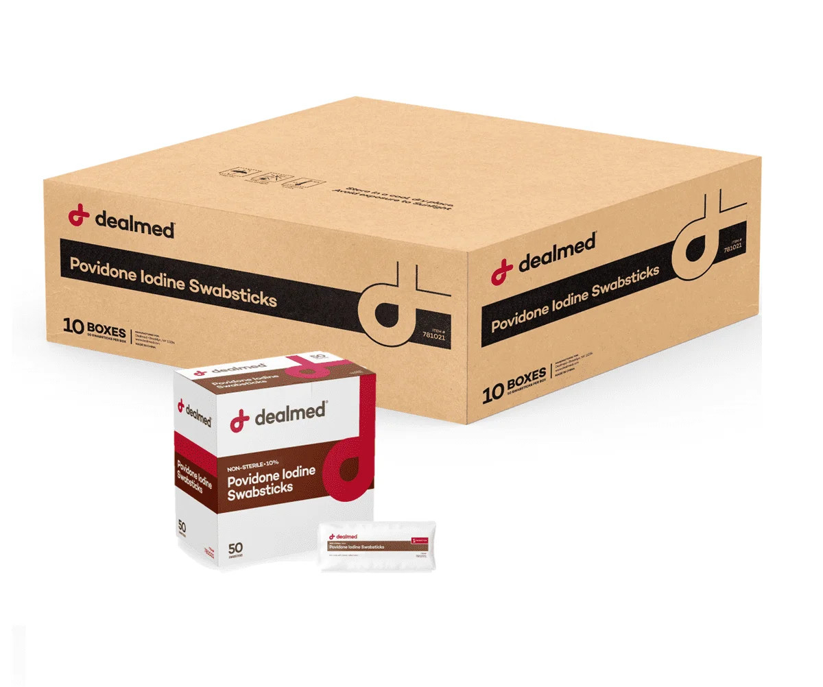 Dealmed Povidone Iodine 10% Swabsticks - Individually Sealed Packets Perfect for