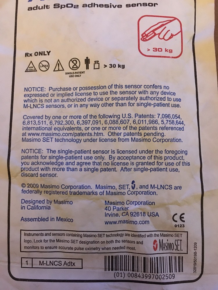 Masimo OEM, M-LNCS Adtx SpO2 adhesive sensor > 30 kg