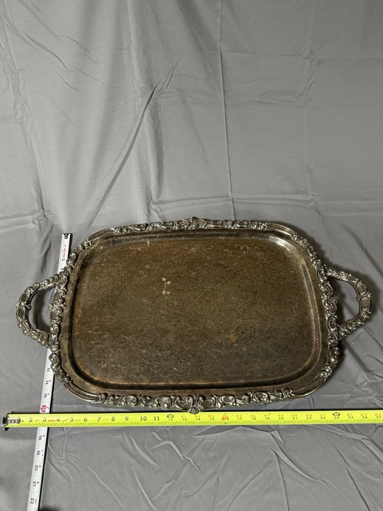 Antique EPNS Silverplate Footed Tray 28.75” Venetian Scroll Pattern