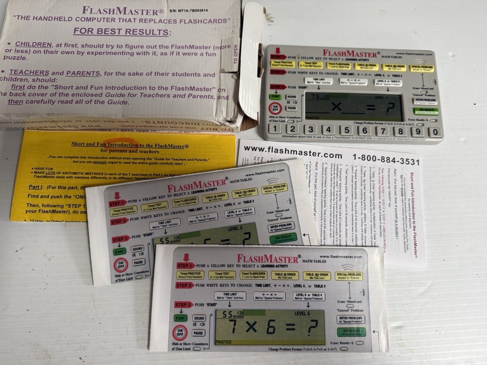 Flash Master Math Tables Electronic Learning Tool Model MT1A Tested Working