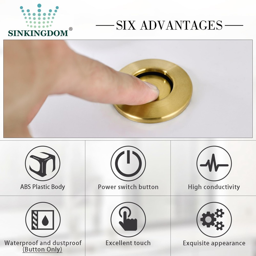 SINKINGDOM SinkTop Garbage Disposal Air Switch Kit with Long Button, Champagn...