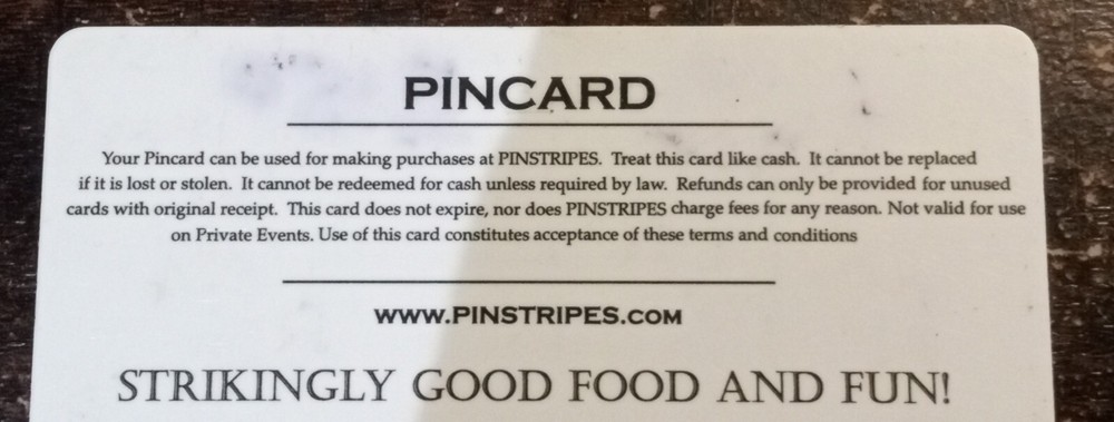 $100 Pinstripes Bowling Bocce Bistro Gift Card