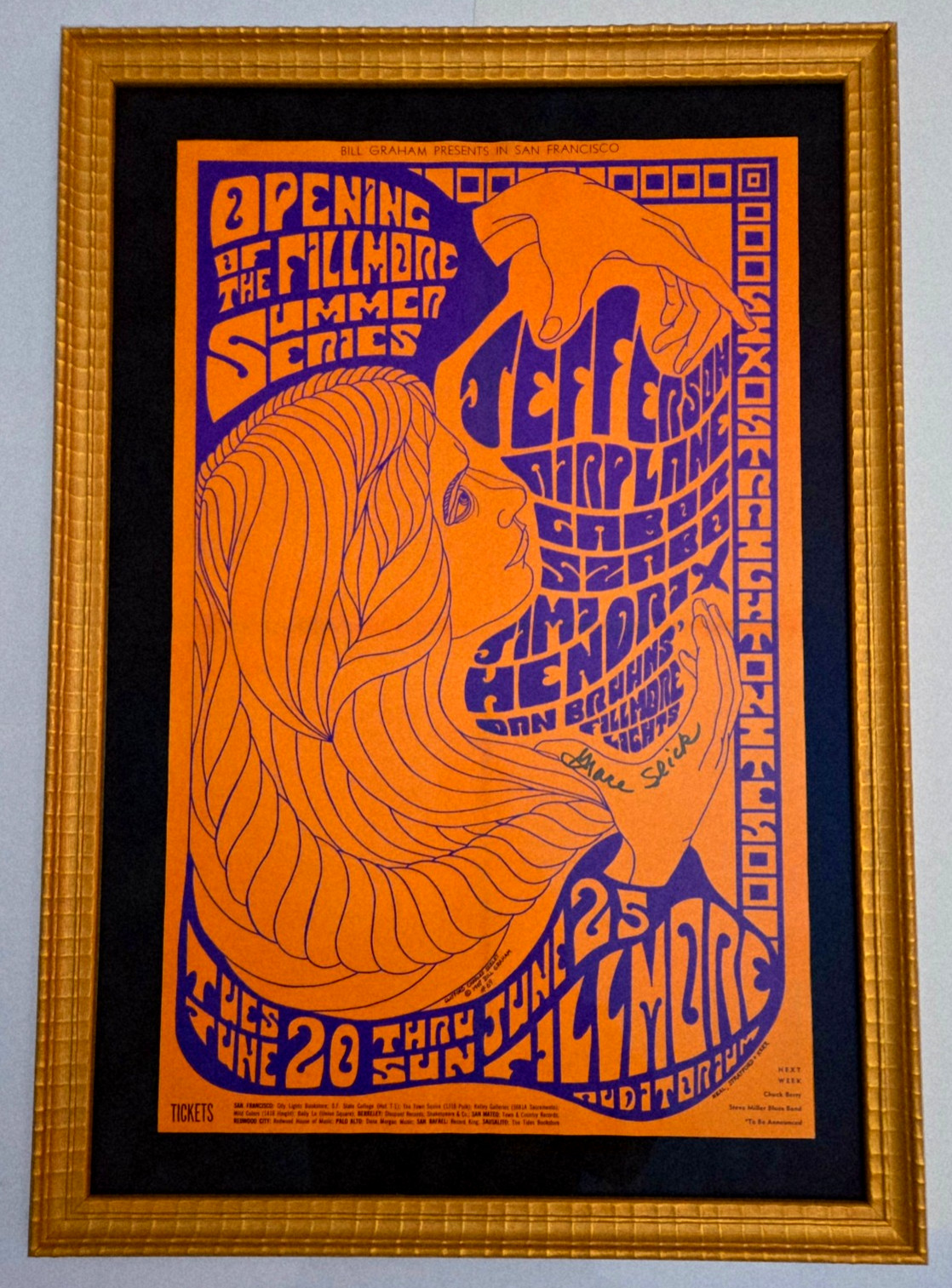 N Mint SIGNED Jimi Hendrix Jefferson Airplane 1967 BG 69 OP-1 AOR Poster