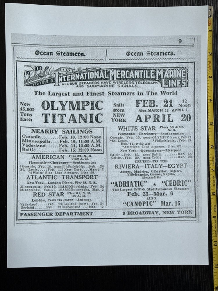 Olimpic Titanic Advertisement Photo.