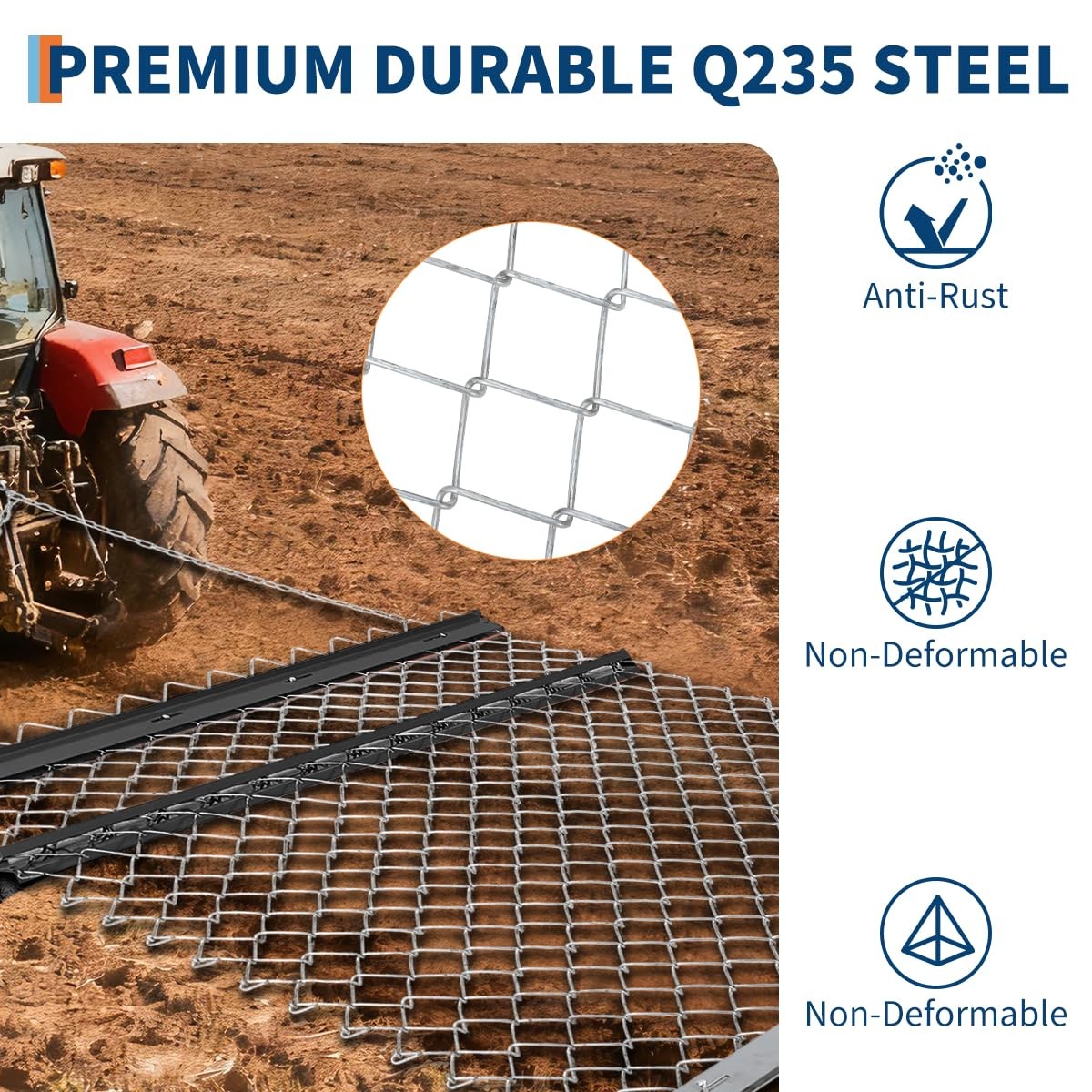 4 x 5ft ATV Drag Harrow Lawn Rake Chain Harrow Field Drag for Landscape Leveling