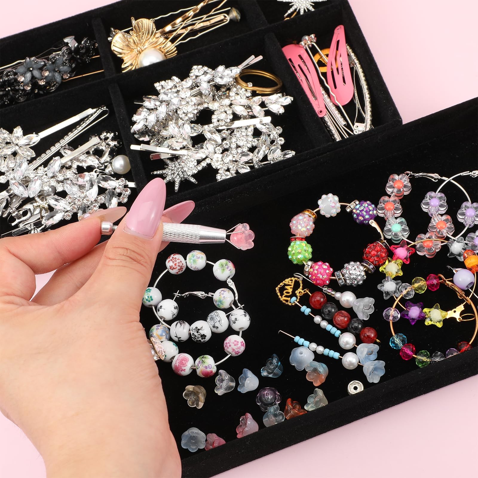 YBEATY 4 Pcs Jeweler's Pick Up Tool Stainless 2.4 × 0.31 × 0.31, Pink, Silver