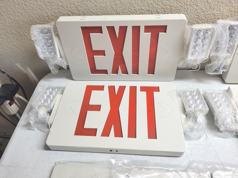 4 Gruenlich Single or Double Sided Combo EXIT Signs w/ 2 Adjustable LED Lights