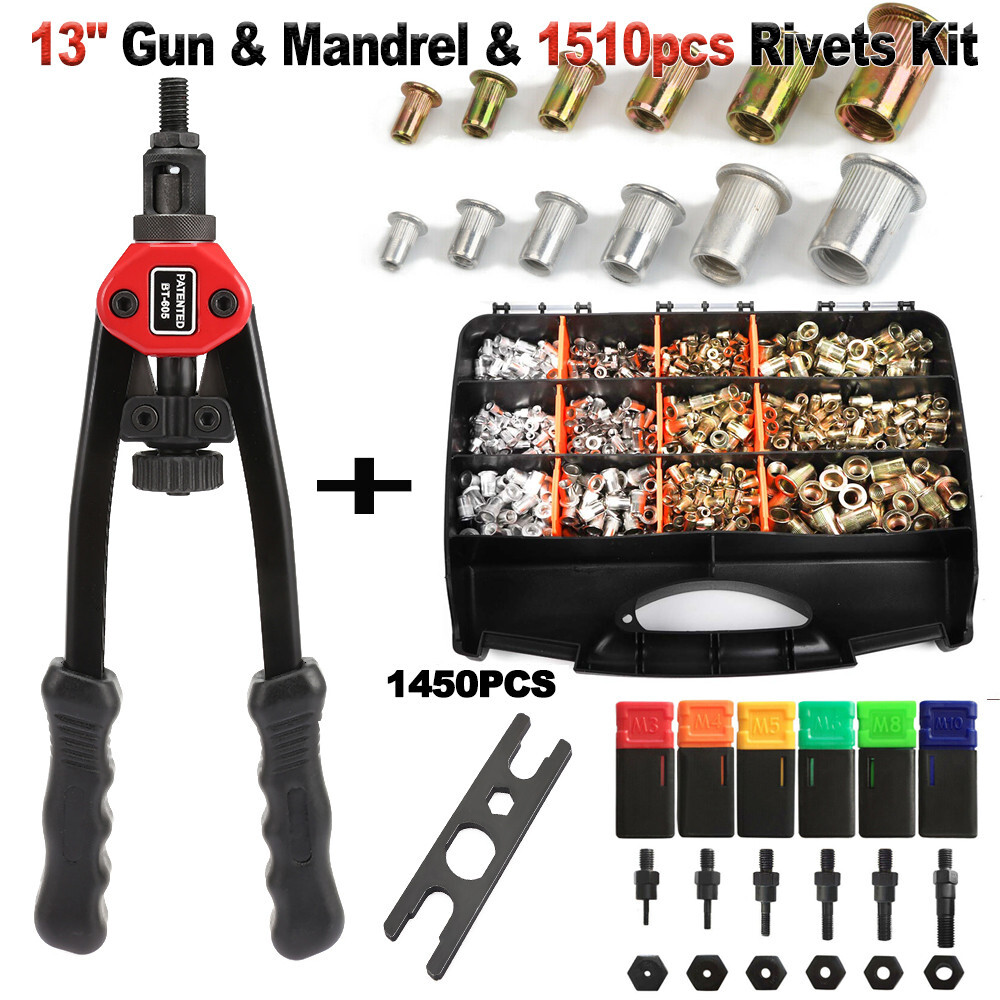 1510pc Rivet Nut Gun Kit Rivnut Setting Tools Nut Setter Tool Hand Blind Riveter