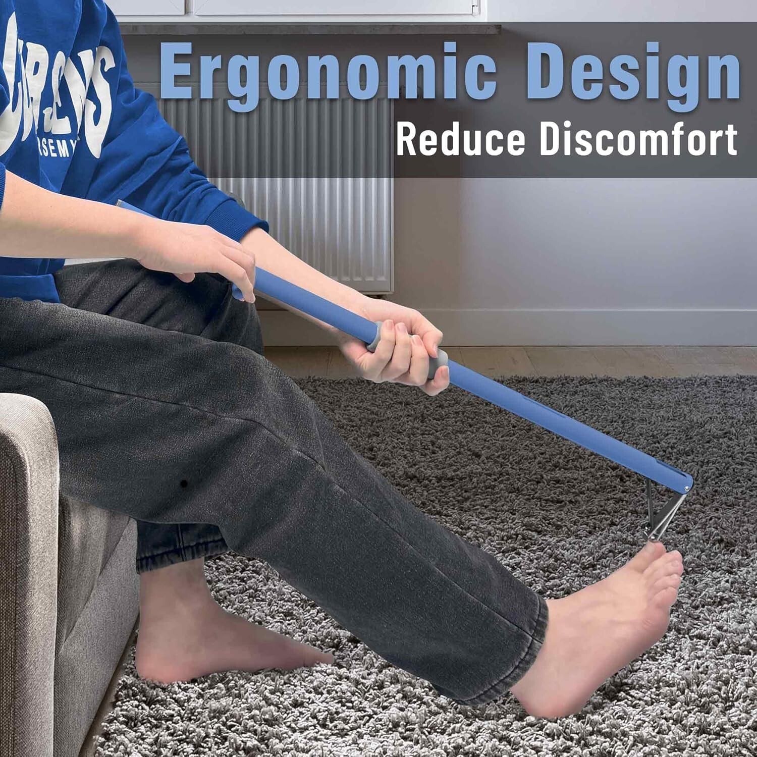 Long Handled Toenail Clippers Wide Jaw Opening-Seniors Thick Nails (XS/S/L)-Blue