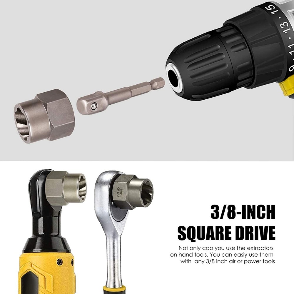 3/8" Drive Impact Extractor Set Remove Stripped/Rounded Bolt Lug Nuts Drain Plug