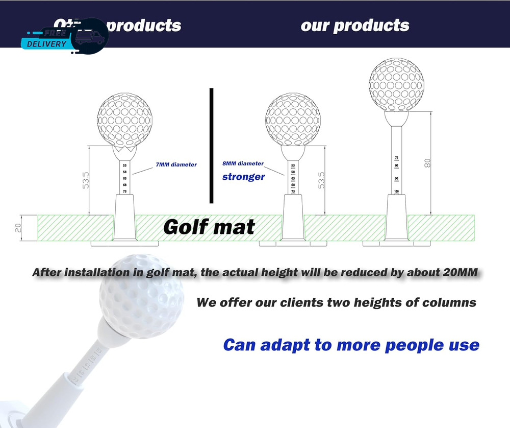 Adjustable Unbreakable Golf Tee Rubber Golf Tees for Mate Driving Range Tee