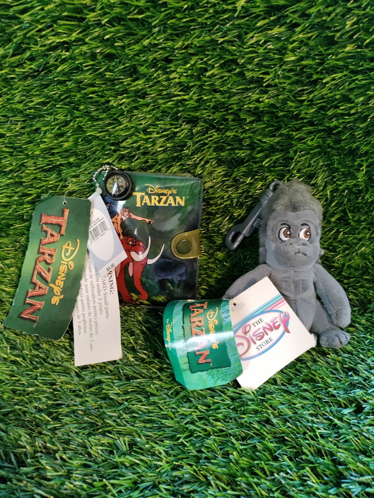 Disney Tarzan Boys Wallet with Compass NEW with tag UNUSED & Terk Keychain Plush