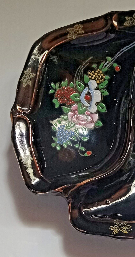 Divided Pottery Dish Handle Flowers Embossed 8 1/2"