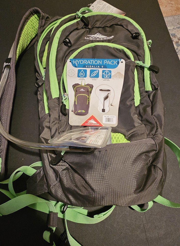 High Sierra Visalia 9 Hydration Backpack 2L Bladder Gray Green NWT