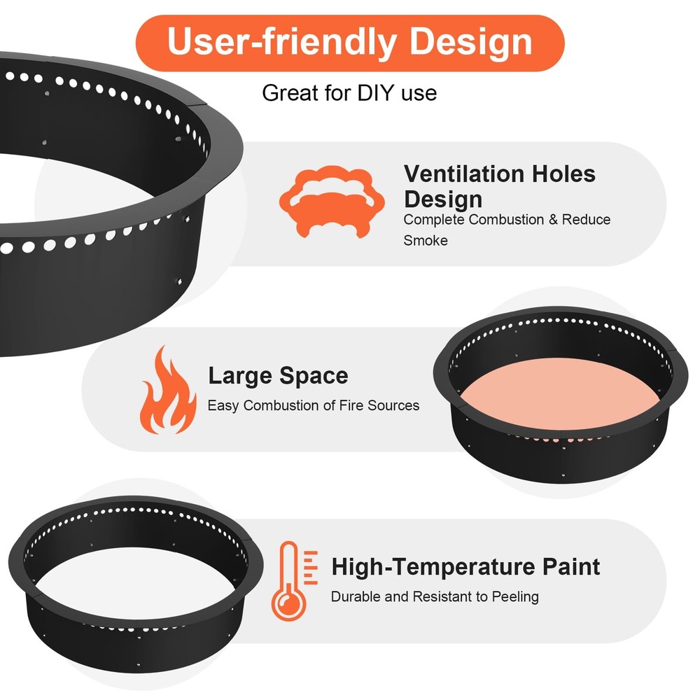Smokeless Fire Pit Ring, 35 inch Outer/31 inch Inner Heavy Duty Large Solid S...