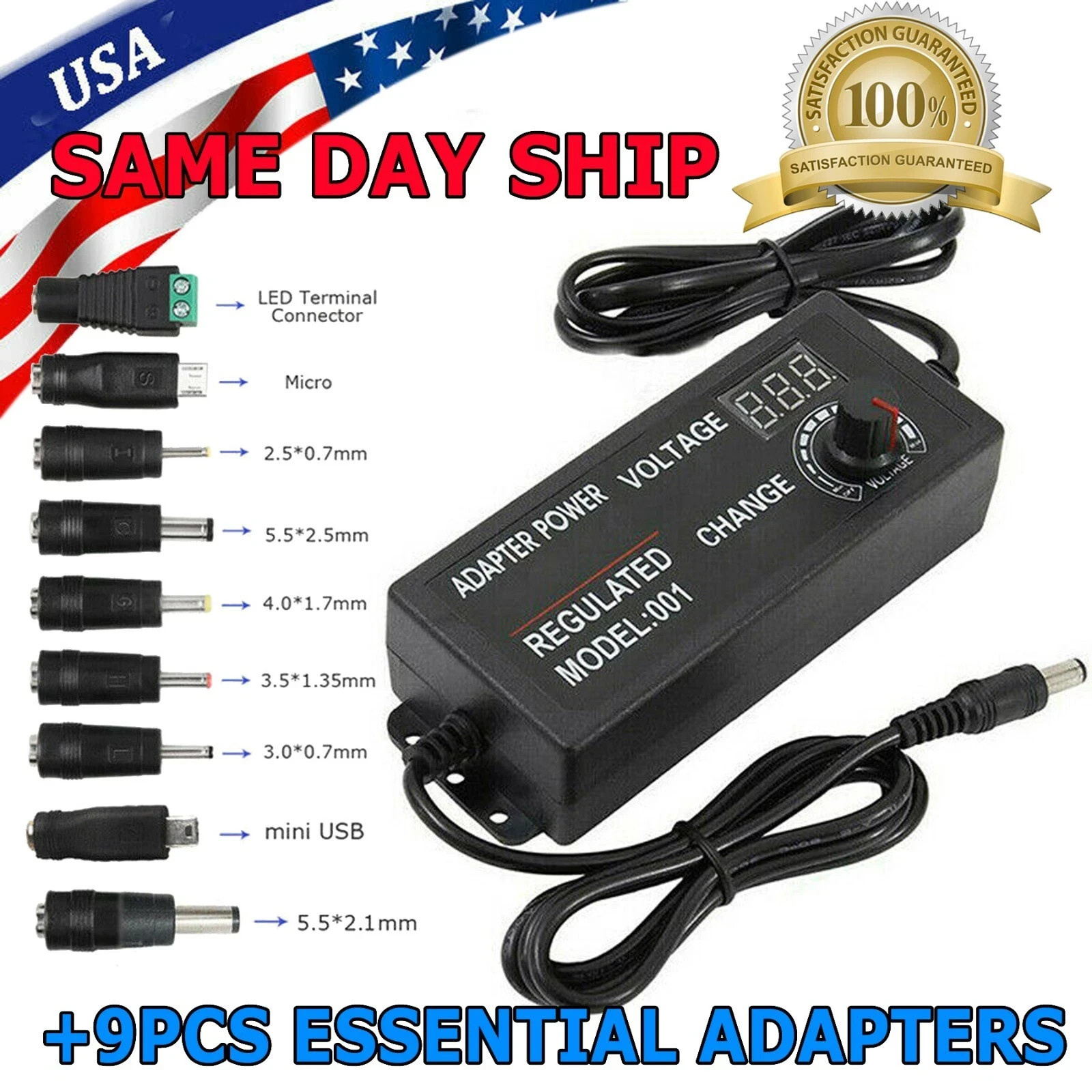 60W Power Supply Adjustable Variable Voltage DC 3V~24V Universal  AC/DC Adapter