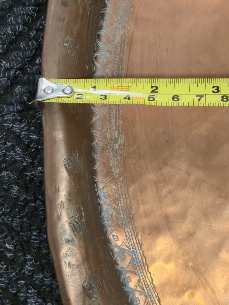 Antique Copper Middle Eastern Etched Serving Tray (18.5")