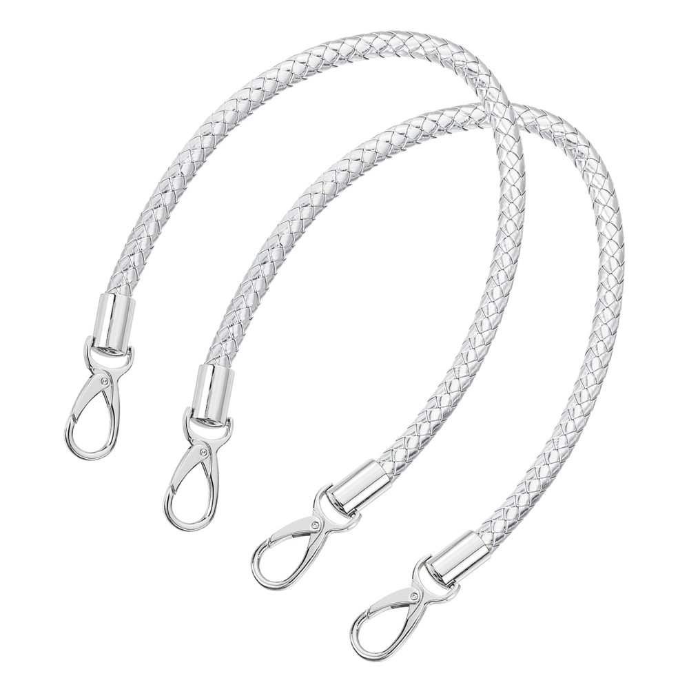 2Pcs 50cm Short Leather PU Braided Purse Replacement (Silver, Silver)