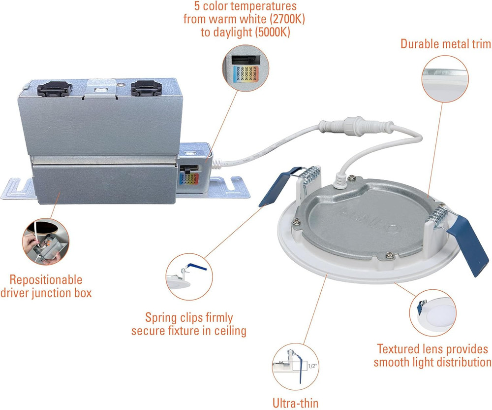 HLB 4 Inch LED Recessed Light, Thin Canless, Dimmable, W/Selectable Color Temper