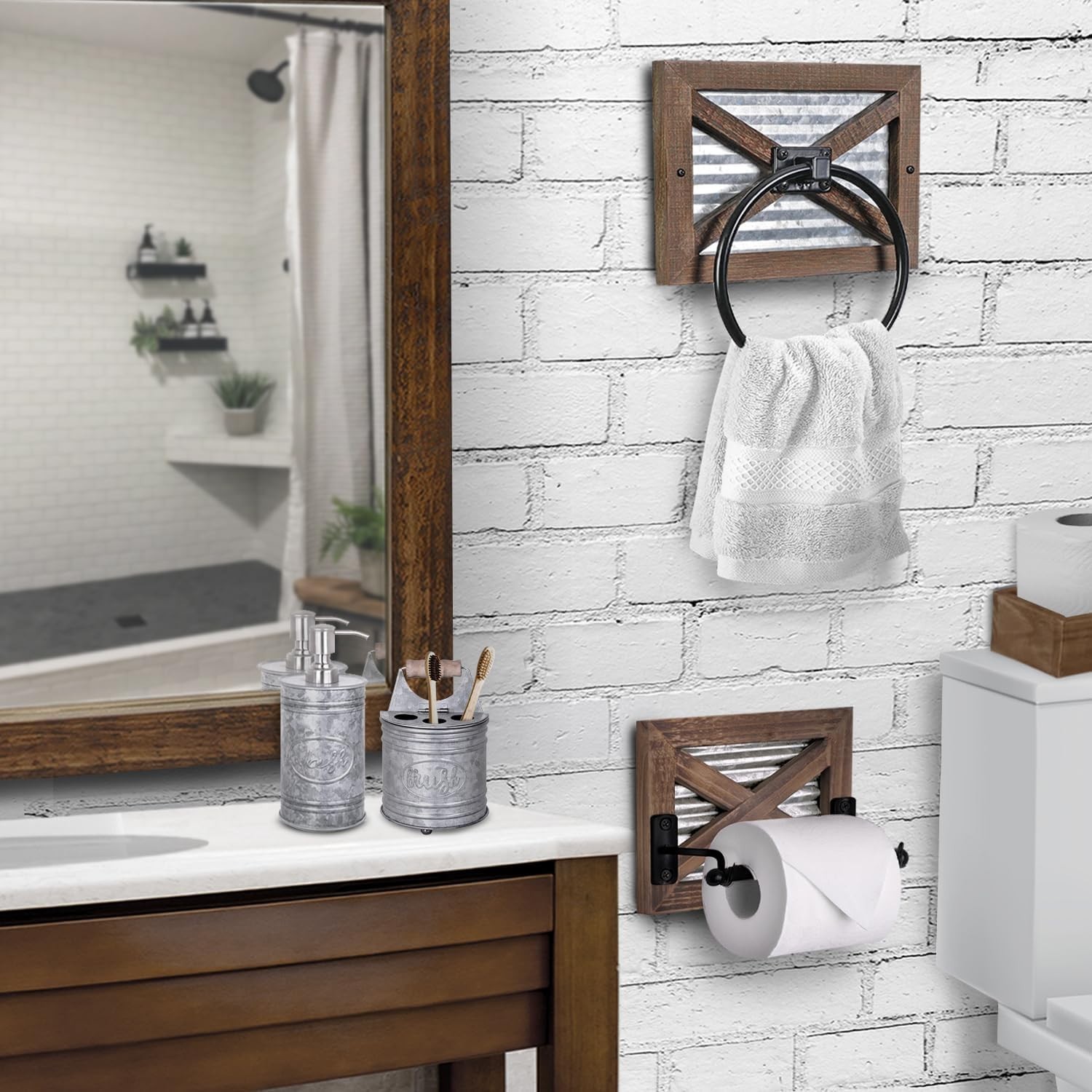 Autumn Alley Farmhouse Toilet Paper Holder and Rustic Towel Holder Set