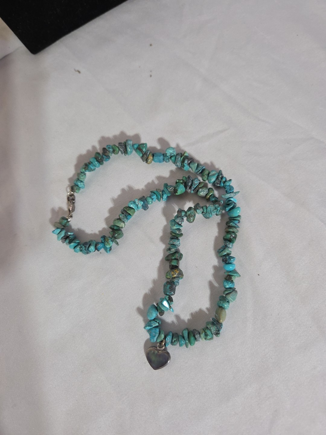 Vintage Navajo, Sterling Silver & Turquoise Necklace w/Abalone Pendant (203)