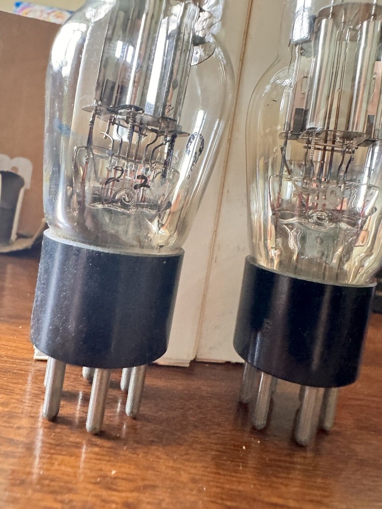 Matched Pair Type 19 Coronado ST Bottle Engraved Base Silver Plates Dual Triodes