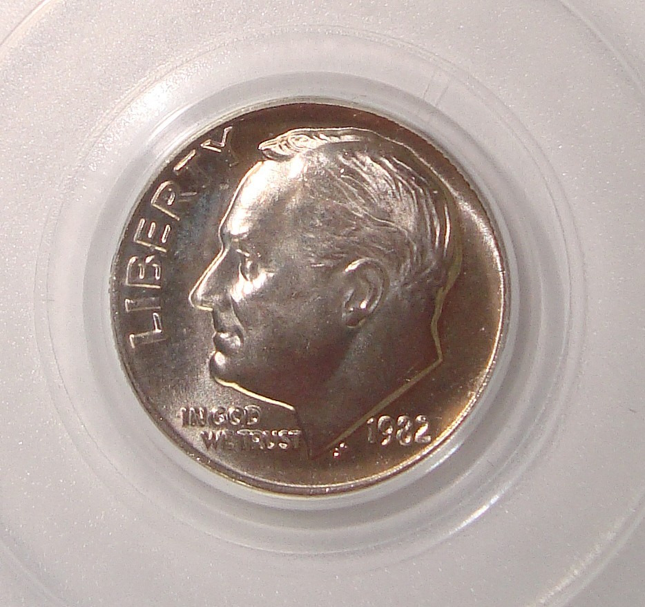 1982 No P Mintmark Roosevelt Dime Error, Strong Strike PCGS MS65 FB
