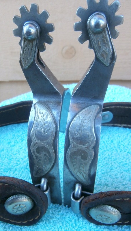 Vintage Crockett Renalde Mustache Silver Overlay Horse Spurs and Leather Straps