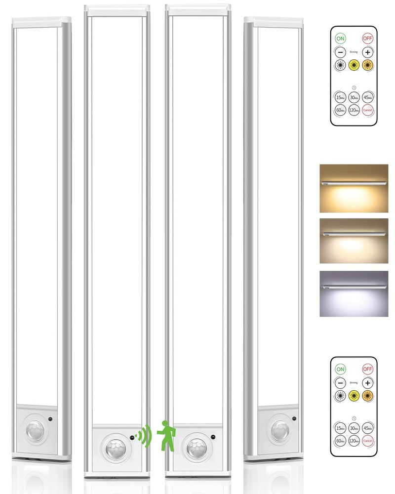 4-Pack Under Cabinet Lighting Wireless,LED Rechargeable Motion Sensor Light I...